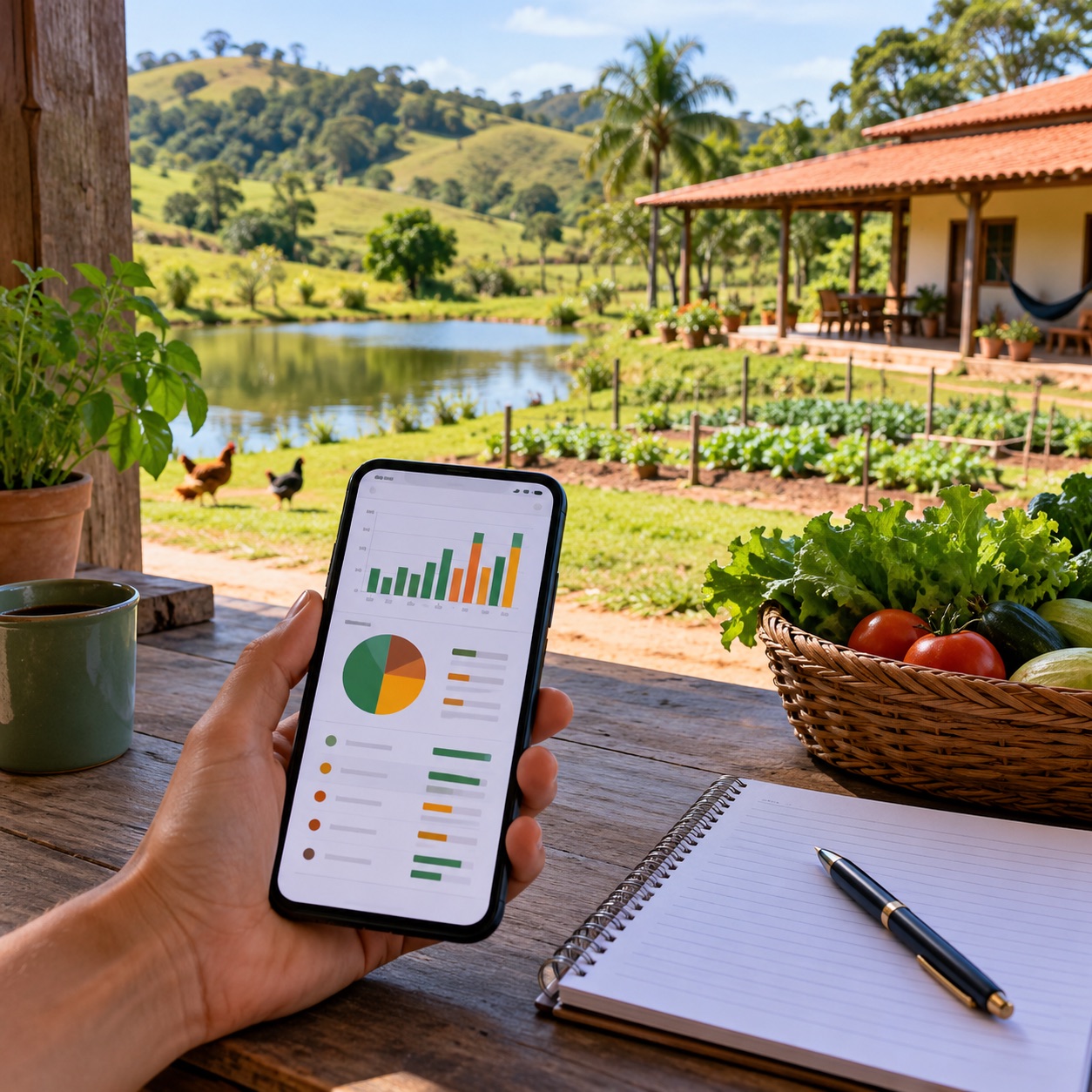 planilha aberta no celular com gastos da obra e receitas do sítio por mês